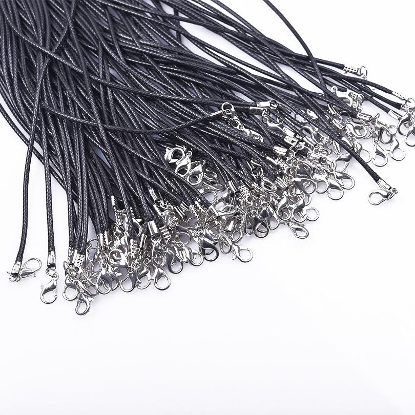 505560Cm Black Cord Leather Rope Chain Necklace Fastener Alloy Extended Chains Wax Pack Necklaces For Women Men Lobster Clasp