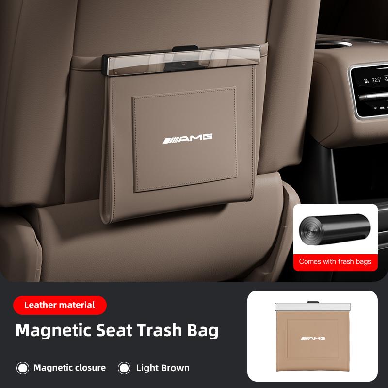 NRZV5 Car Garbage Bag With Back Seat Hanging Magnetic Adsorption Waterproof Leather Accessories Car Decal For Mercedes Benz AMG W214