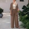Women's Cotton Linen Two Piece Set Half Sleeve Button Down Shirt Wide Leg Pants Set Casual Tracksuit for Spring Summer Autumn