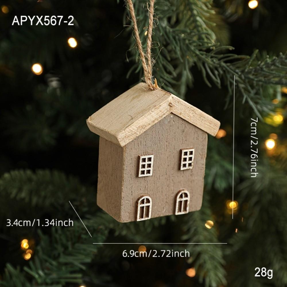 New Wooden Christmas House Pendant Village Pendant DIY Christmas Tree Decoration Log House Ornament Party Decoration