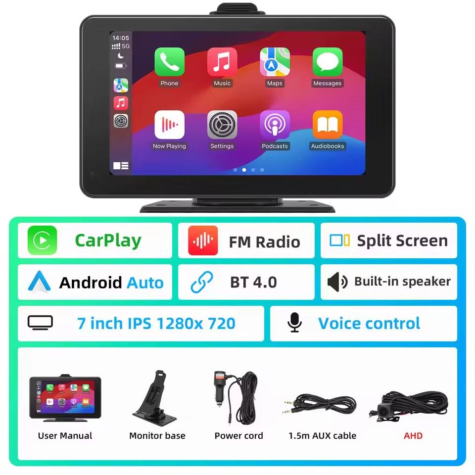 AD 7inch Carplay MP5 Player Portable BT Touch Srceen Wireless Carplay Android Auto Car Radio for iPhone Android Video Stereo