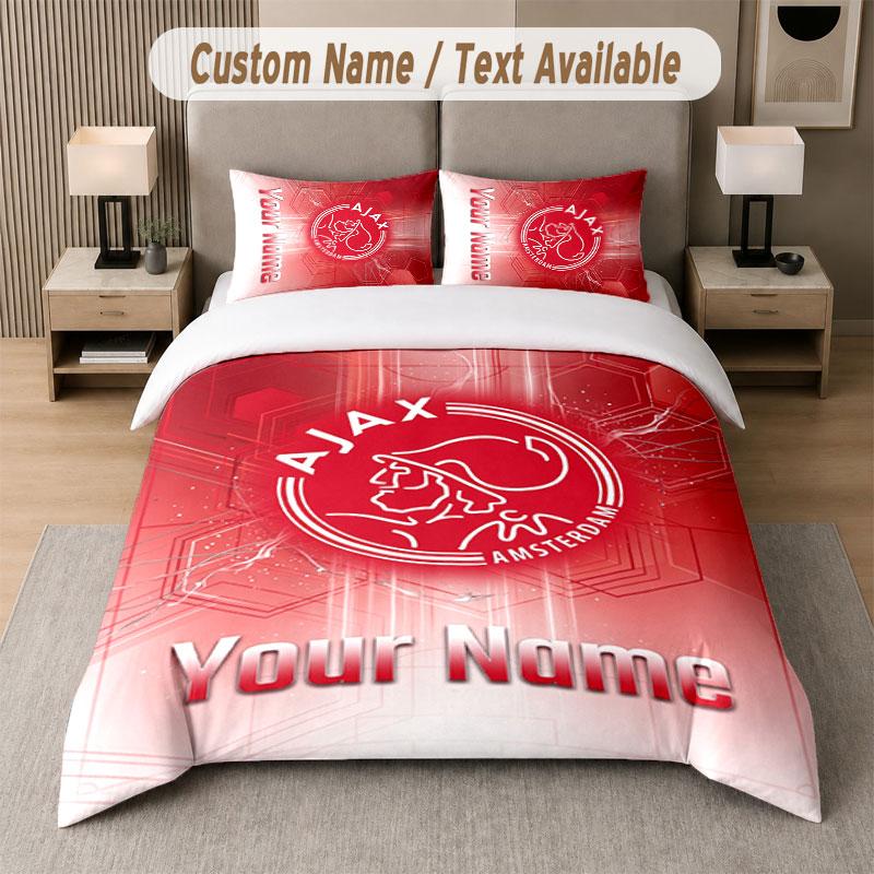 Custom Bedding Set Ajax Amsterdam Pattern, Print Name Text 1 Duvet Cover plus 2 Pillowcases Home Textile