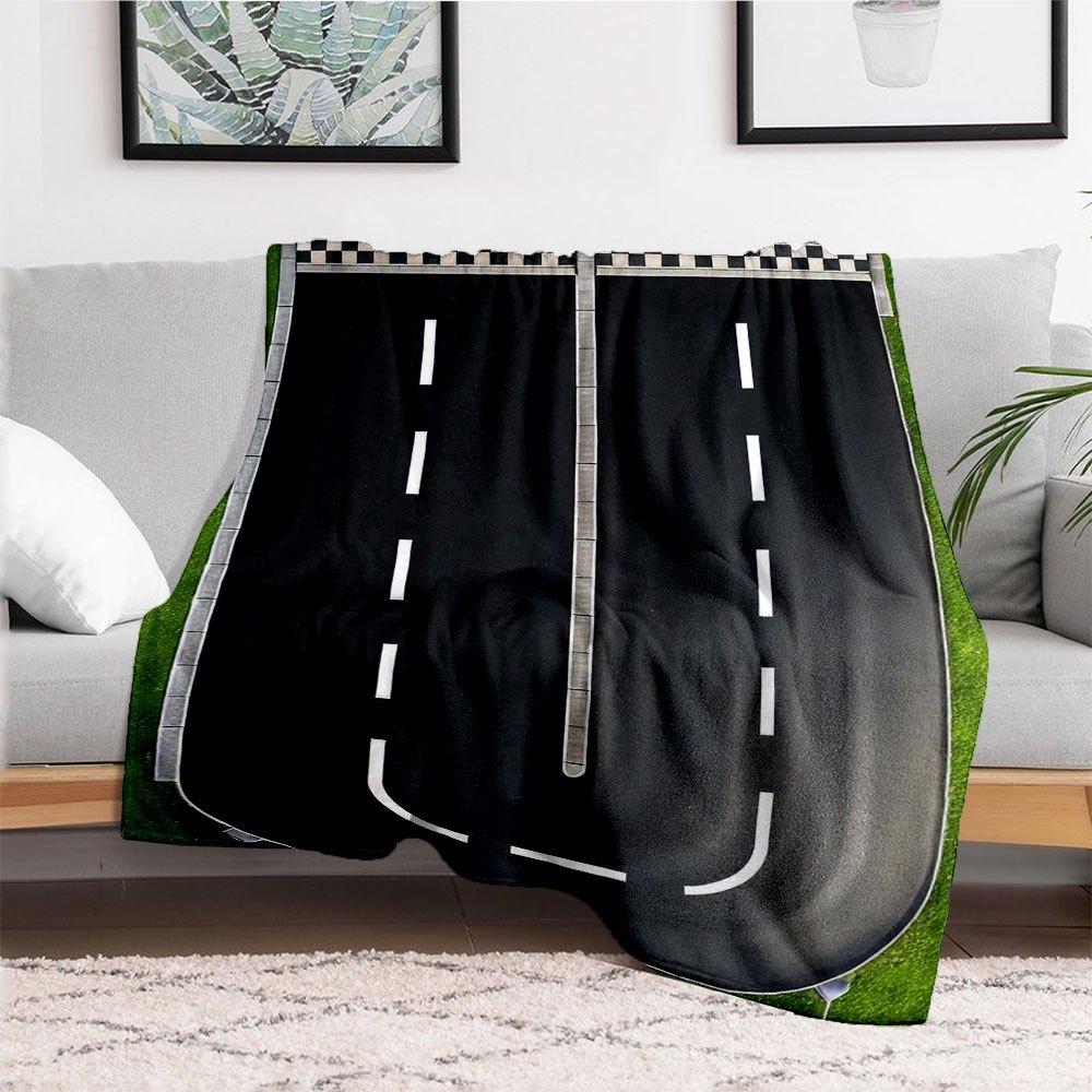 Racing Track Roadway Wall Art Print PosterBlanket Flannel Throw Blanket for Sofa, Bed, Travel, Camping, Office, Couch, Chair, And Bed Gift f