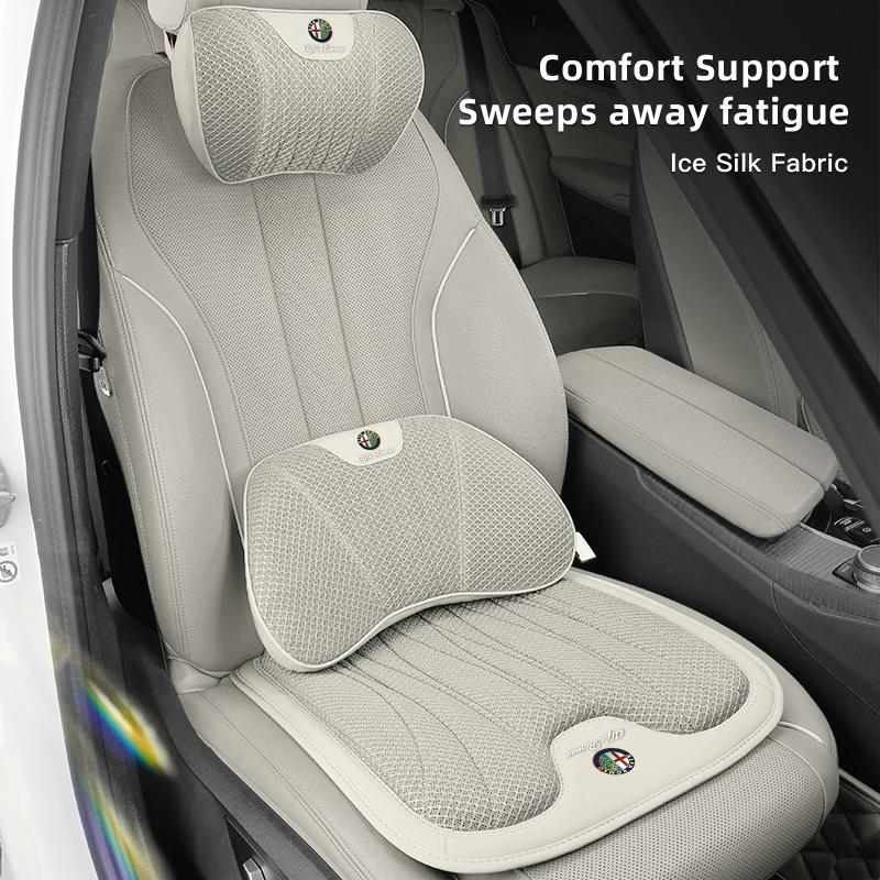 Ice Silk Car Seat Covers Auto Headrest Neck Pillow Lumbar Support For Alfa Romeo Giulietta Mito 159 Giulia Stelvio 156 147 TonalTM6