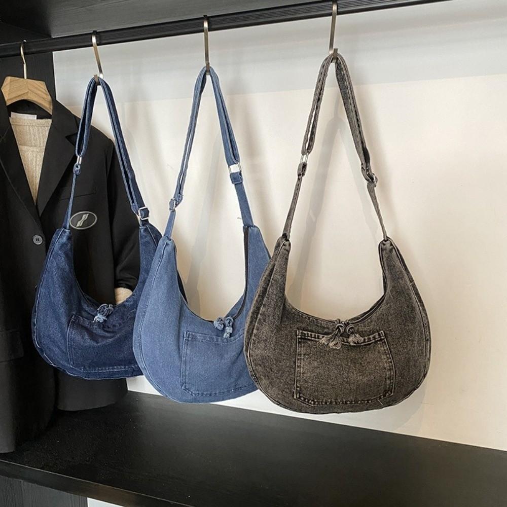 Versatile Denim Shoulder Bag Large Capacity Satchel Bags Trendy Cross Body Bag Female