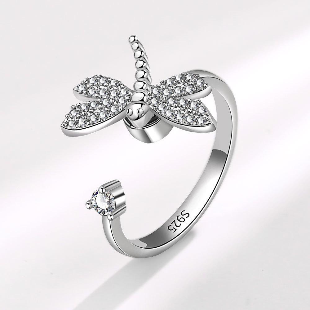 Spinning Zircon Dragonfly Open Ring Personalized Fashion Jewelry For Women Adjustable Finger Band