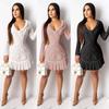 Women Sexy Lace Backless Short Dress Slim Long Sleeve Chiffon Dresses