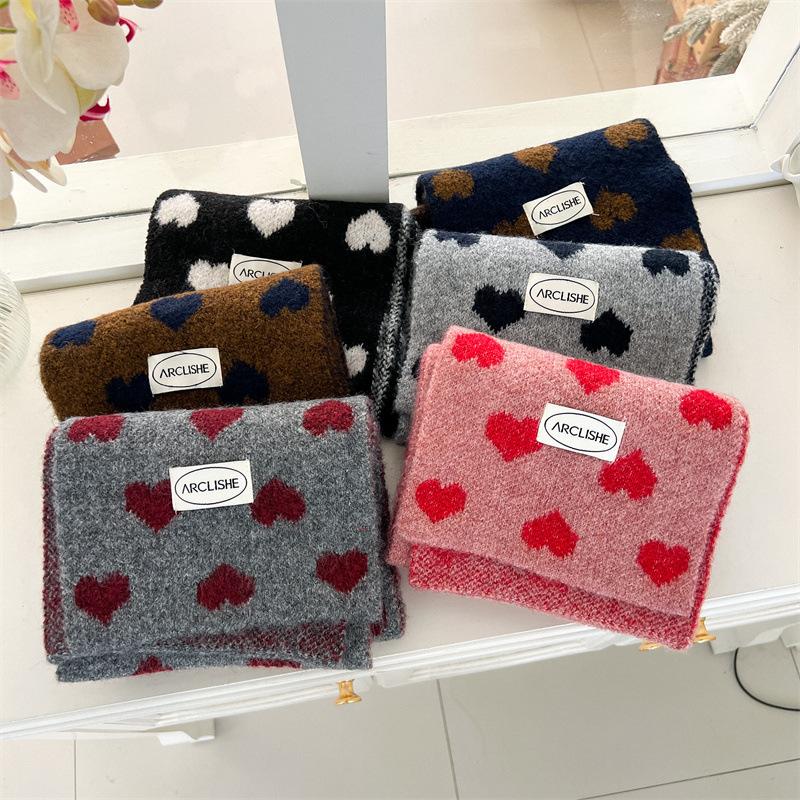 Korean Style Heart Knit Scarf for Girls Winter Warm Forest Neck Warmer Aesthetic Acrylic Wool Blend Fashion Cold Weather Scarf