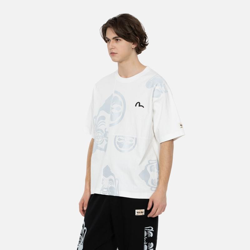EVISU T-Shirts Men's White Crew Neck Moderate Straight Fit 2ESHTM4TS8082RXCT