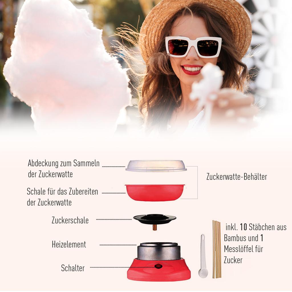 Cotton Candy Machine for Home Cotton Candy Machine with Sticks and Measuring Spoon Height 18 cm 550W for Children's Party, Birthday, Party Red
