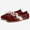 Fashion Luxury Designer Red Suede Leather Splicing Women's Sneaker Elegant Butterfly Knot Ballet Flats Light Comfortable Sports Shoes
