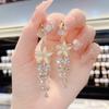 BLINGBAY Women's Exquisite Opal Flower Earrings Women's Rhinestone Long Tassel Zircon Earrings Girls Wedding Party Temperament Jewelry