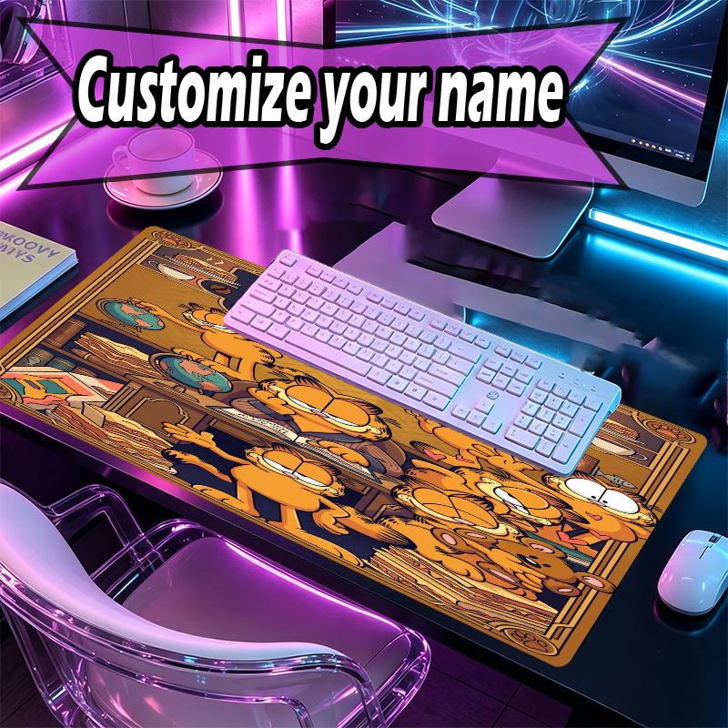 Custom Name Personalized Garfield Pattern Mousepad, Laptop PC Desk Mat, Decorative Desk Mat for Home Keyboard Pad Gift