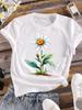(Asian Size) Flower Sweet 90s Women Tee Top Clothing Casual Flower Fashion Short Sleeve T Shirt Print Lady Female Graphic T-shirt