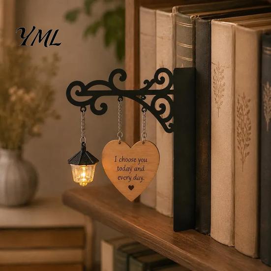 Holiday Gifts for Readers Decorative Bookshelf Lamp with Integrated Bookends, Retro Iron Library Lantern Reading Corner, Vintage Style Lanterns