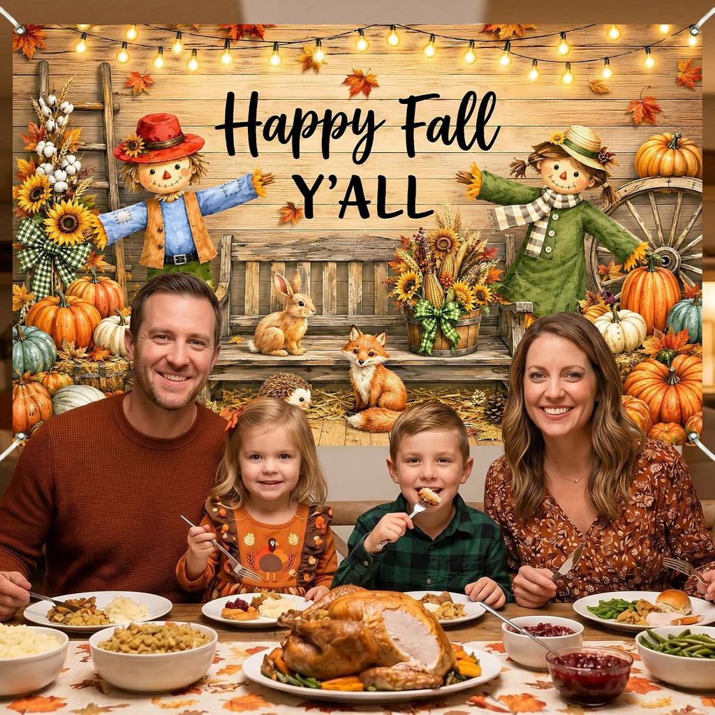 Happy Fall Banner Backdrop for Fall Party Decorations 5.9×3.6ft