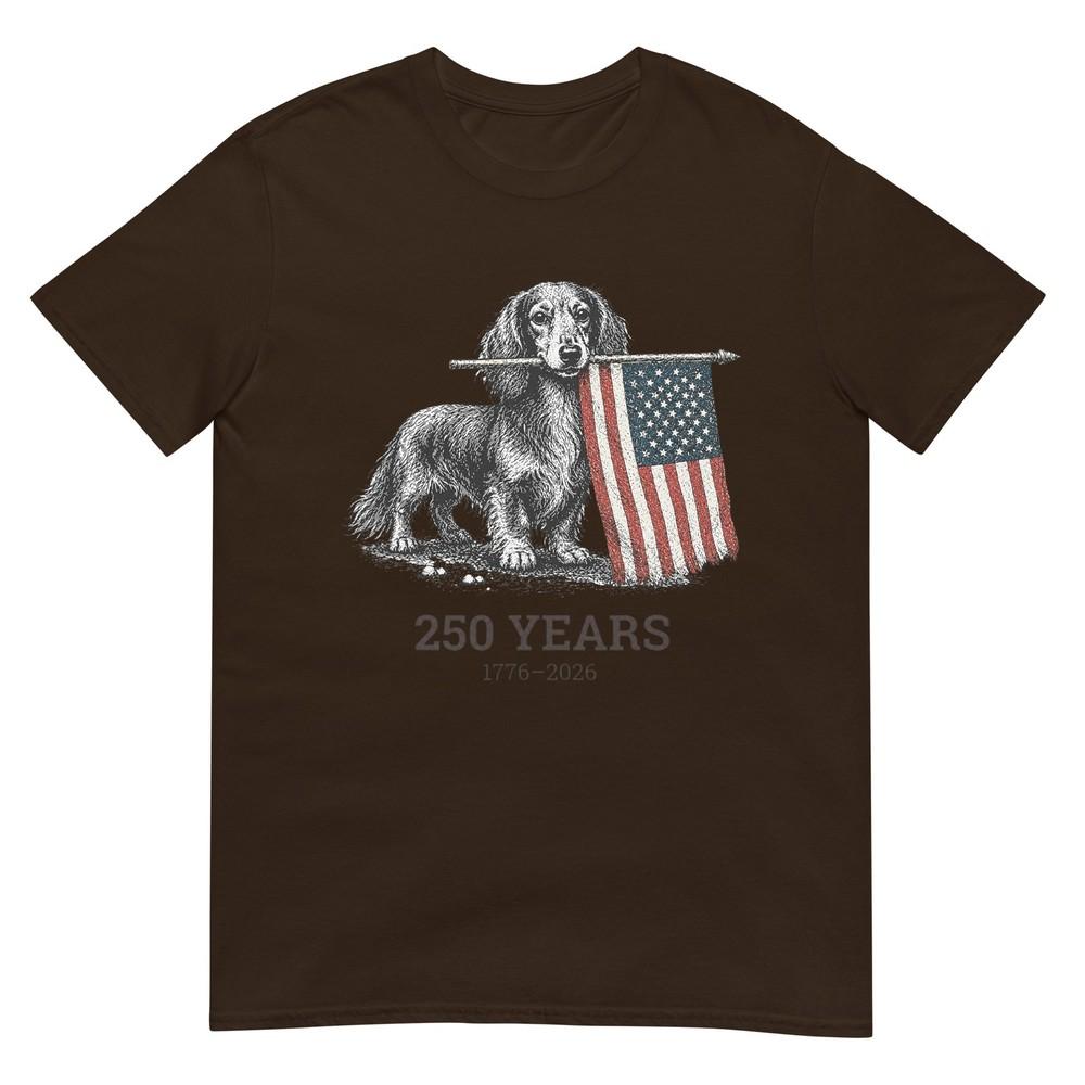 Cute Long Haired Dachshund American Flag 250 Years 17762026 TShirt