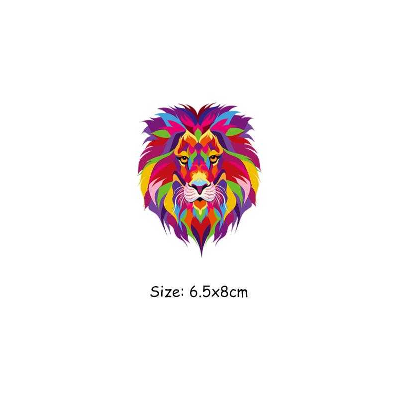 Color Lions Iron On Patch Man Woman Hoodies Heat Press Appliqued Clothes Stickers Diy Parches Ropa T-Shirt Diy Craft Supplies