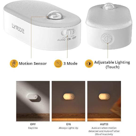 Lyridz Rechargeable Battery Night Light with Motion Sensor, 4-Pack