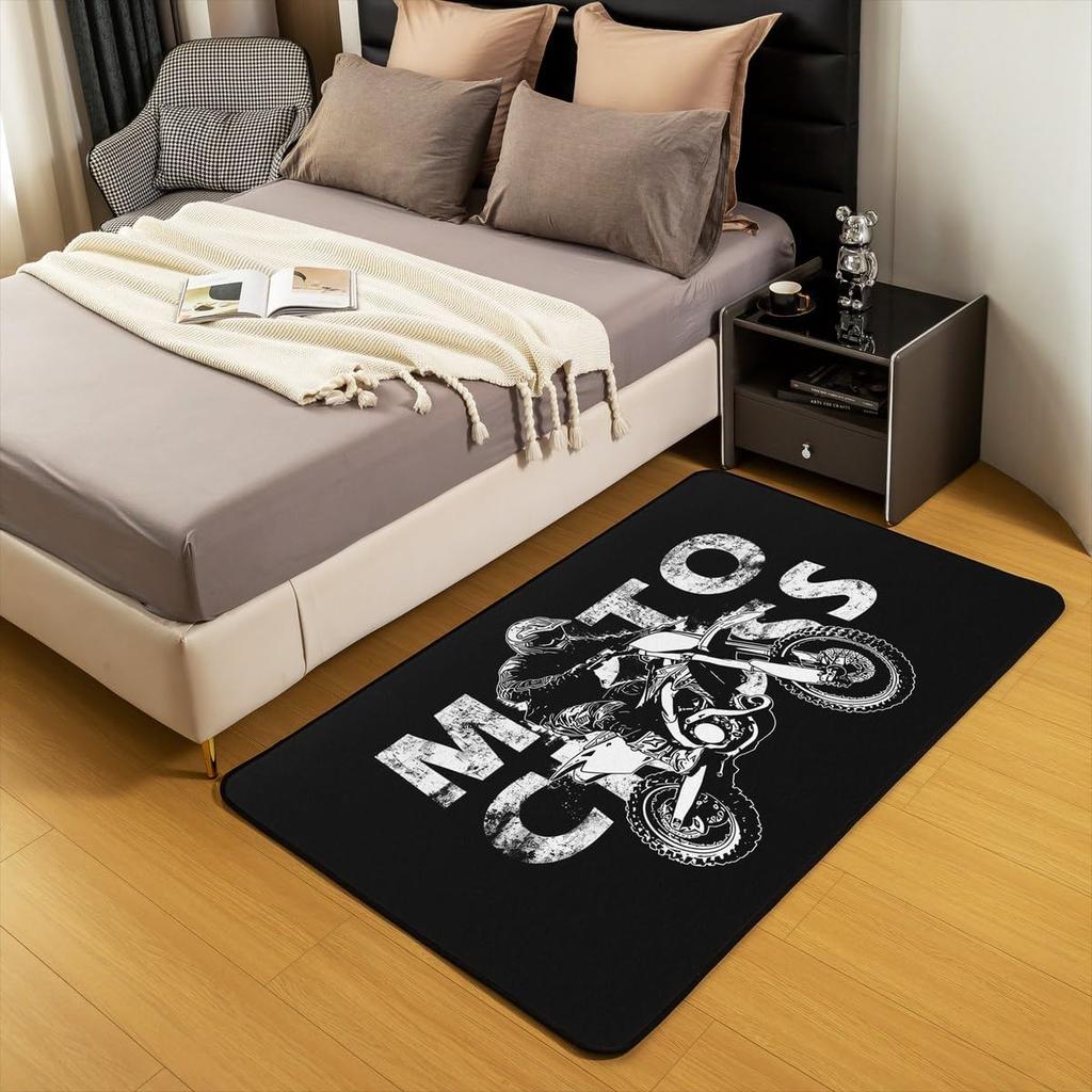 Motocross Rider Area Rug for Living Room and Bedroom, Dirt Bike Motorbike Sports Carpet, Soft Extreme Sports Floor Mat