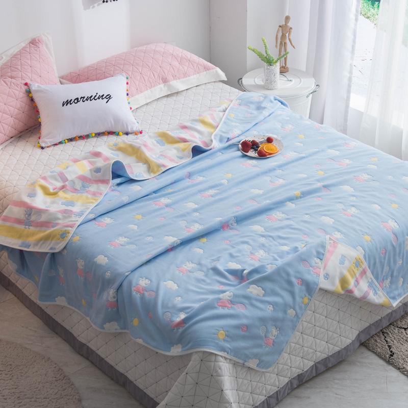 Мультяшное полностью хлопковое марлевое одеяло с 60 нитями, одинарное и двойное одеяло с кондиционером, летнее прохладное одеяло, универсальное всесезонное одеяло для обеда