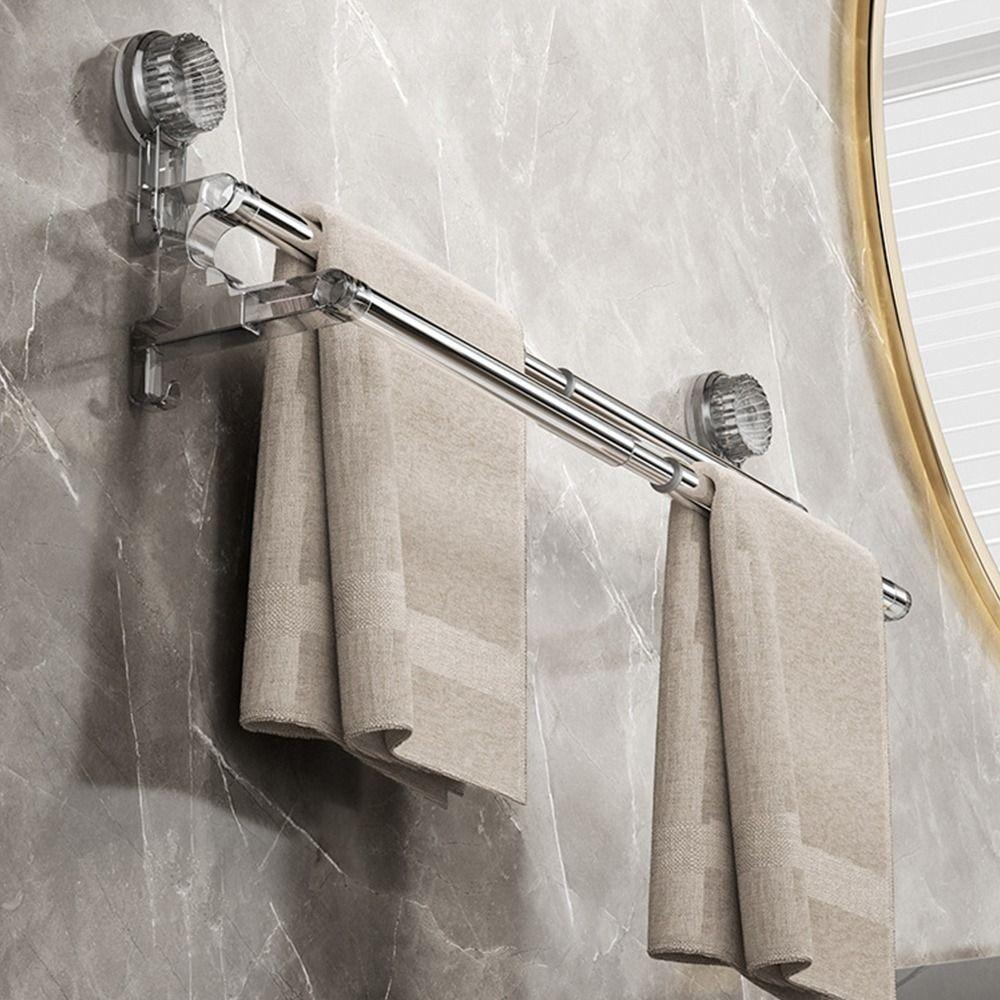 1Pcs 36-120cm Self-adhesive Storage Rack Double Layer Rod Kitchen Bathroom Shelf Wall Towel Rack