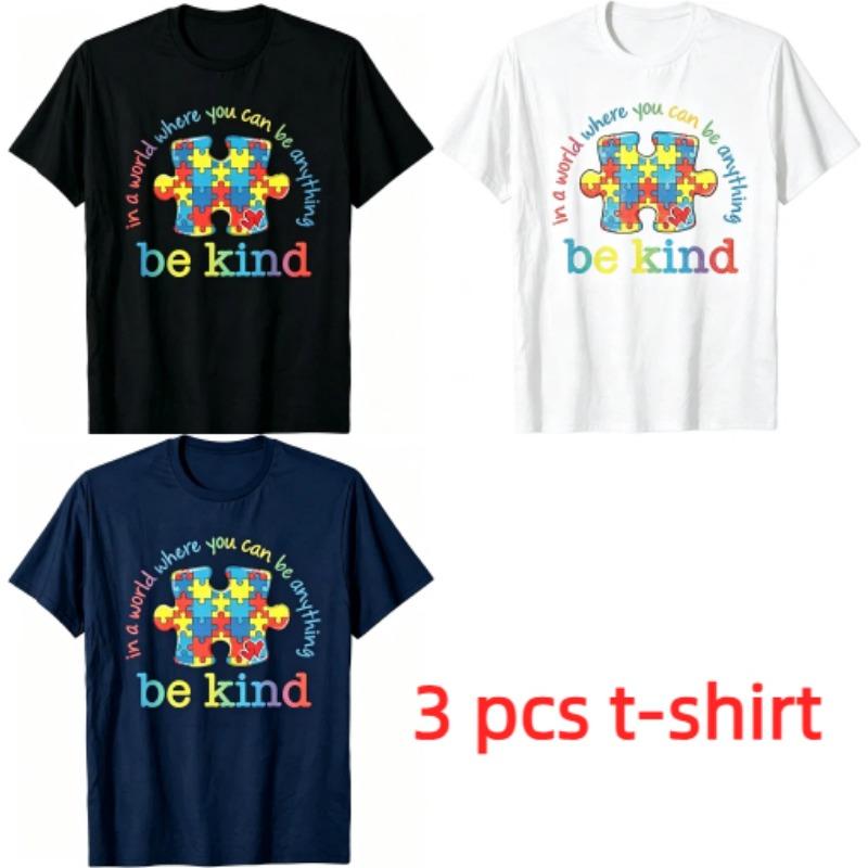 Be Kind Letters Print Men's T-Shirts Summer Fashion Street Outdoor Casual T-shirt Tops for Men's and Women's Tees Top