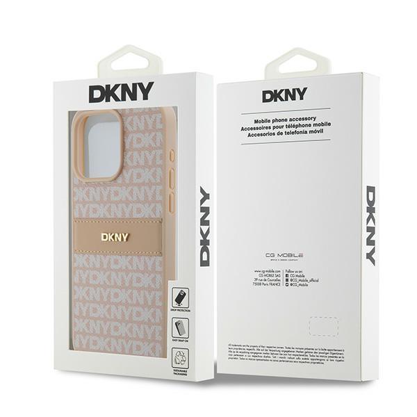 Dkny Dkhcp15Xprthslp iPhone 15 Pro Max 6.7 Розовый/Pink Жесткий Чехол Кожаный Моно-Полоса и Металлический Логотип