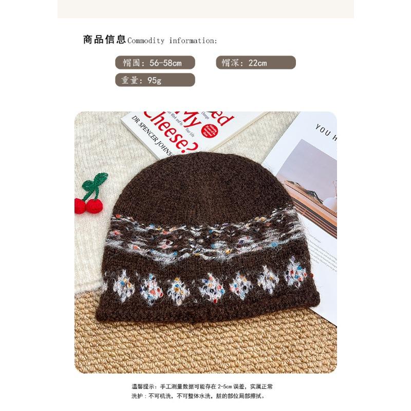 Women S Vintage Fair Isle Knit Beanie Oversized Roll Edge Winter Warm Hat