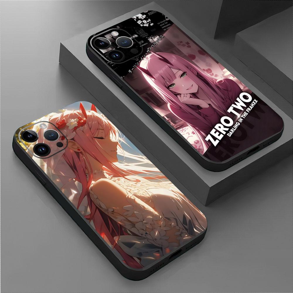 Милый аниме чехол для телефона Zero Two, крутой, для iPhone 16 16e 15 14 13 12 11 XS XR Plus Mini Pro Max, мягкий черный, противоударный