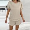 Женские летние однотонные топы и шорты с круглым вырезом, повседневный комплект из двух предметов