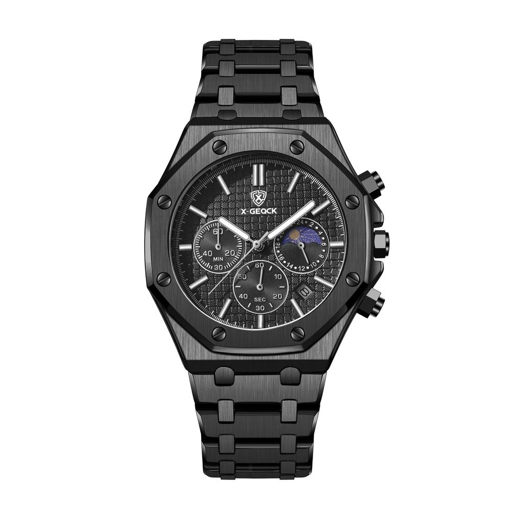 Men's Luxury Business Quartz Watch Stainless Steel Strap Waterproof Timing Calendar Night Light Octagonal Design Quartz Watch