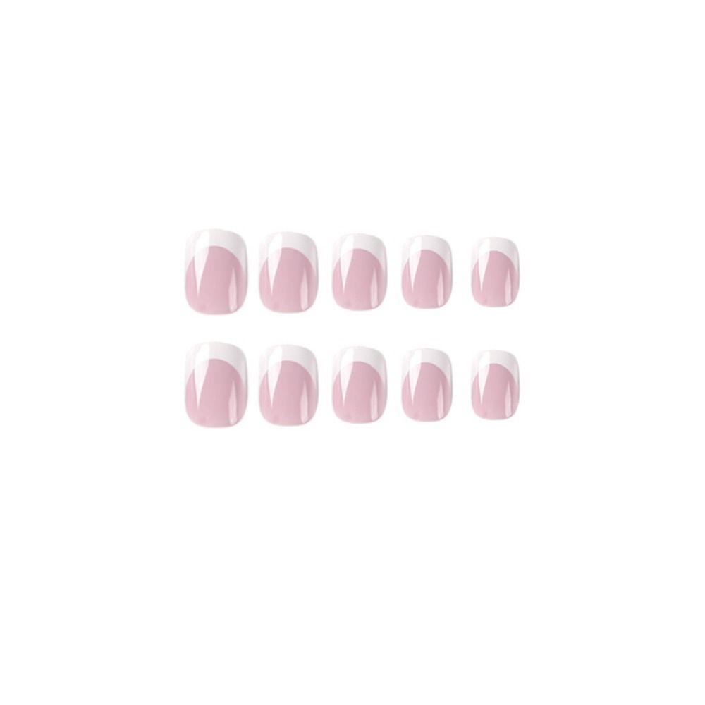 24pcs Detachable Fake Nials Press On Nails Short Square French White Edge False Nails