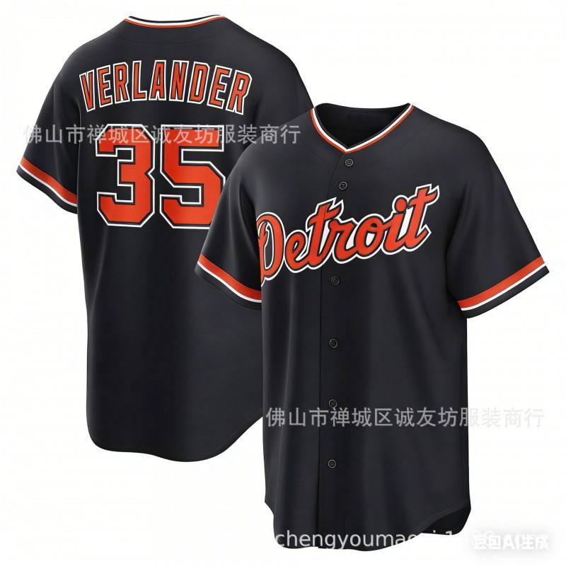 Tiger 35 Dark Blue Embroidered Baseball Jersey Verlander Team Sports Shirt Men
