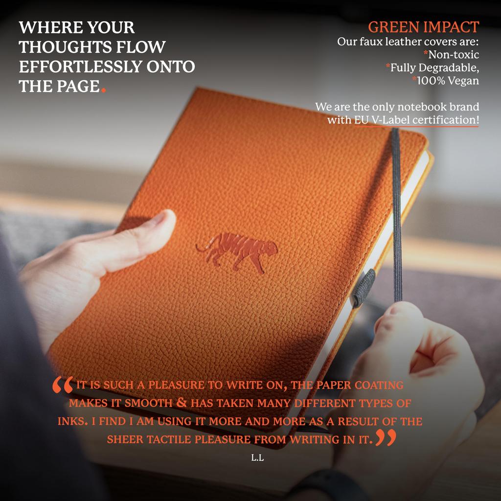 Тетрадь A5 в твердом переплете из ПУ кожи кремового цвета с точечной и линованной бумагой 100 г/м² и дингбатами «Дикое животное» - Тетрадь, Тигр, - - - Перфорированная,