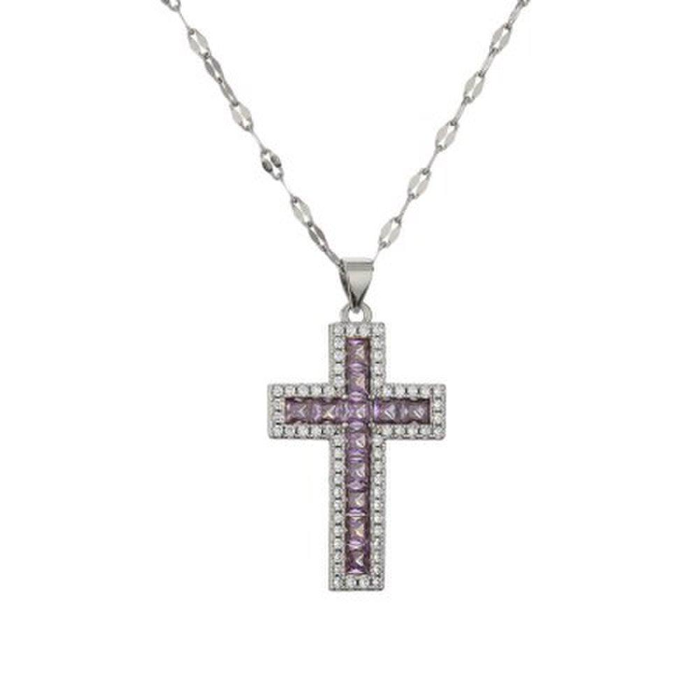 Women's Cross Pendant Diamond-Encrusted Titanium Steel Chain Necklace