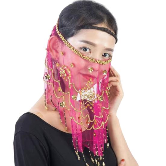 Фата для выступлений, прозрачная сетка, блестки и бисер, декор для танца живота, этническая фата для лица в стиле ретро, ханьфу, реквизит, костюм на Хэллоуин, аксессуар