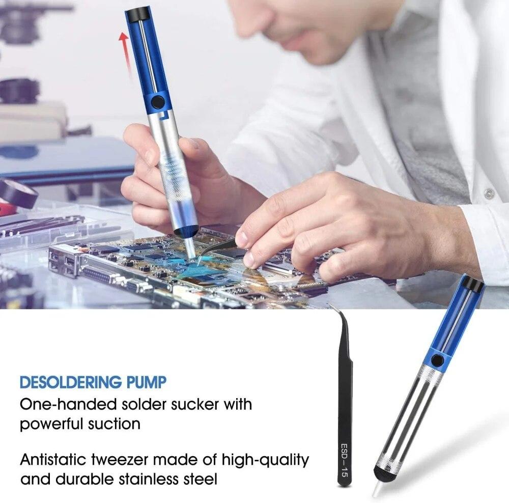 Комплект паяльника 80 Вт Регулируемая температура ЖК-дисплей Припой Сварочные инструменты Керамический нагреватель Наконечники для пайки Пинцет Паяльная проволока