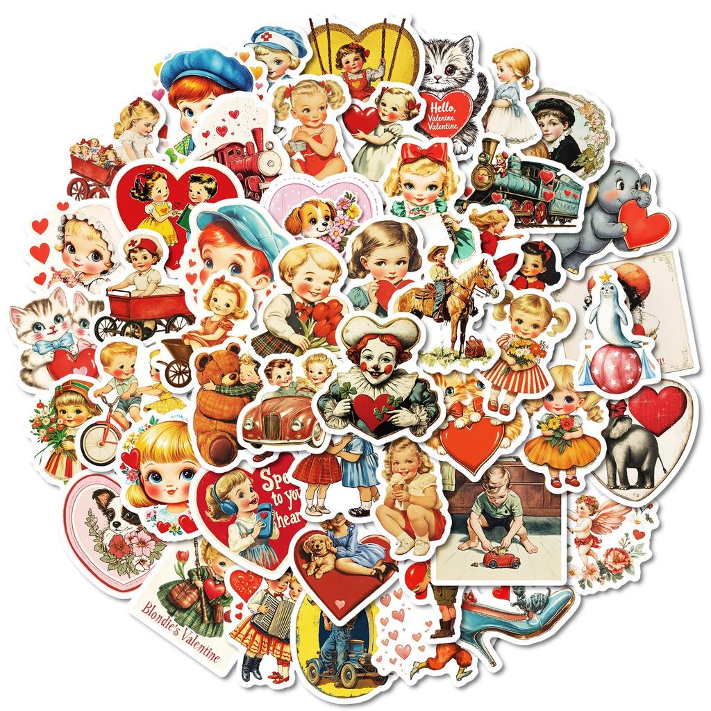 Cross-level 50 Retro American Children's Pp Stickers Waterproof Special Stickers Cartoon Girl Laptop Decoration