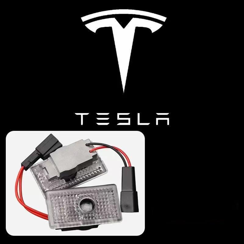 2Pcs LED Car Welcome Door Lights Emblem Accessory For Tesla SpaceX Model 3 Highland 2023 Model S X Y Y-Eur Roa Signage Light