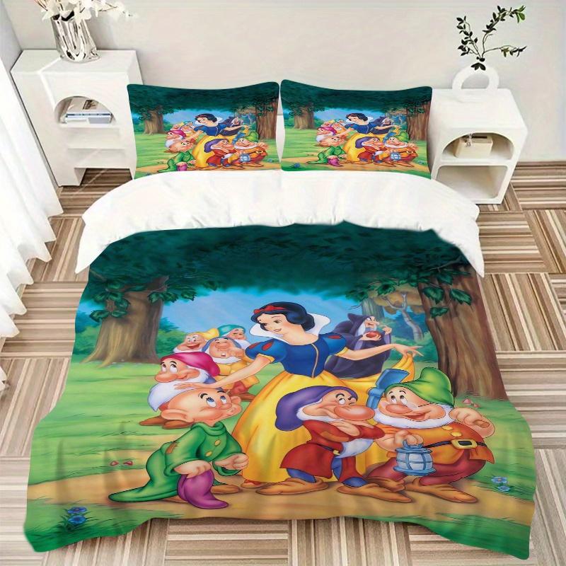 3pcs Cartoon Snow White and the Dwarfs Print Cover Set Ultra Soft, Breathable, and Comfortable Bedding with Stylish Design for Bedroom and Guest