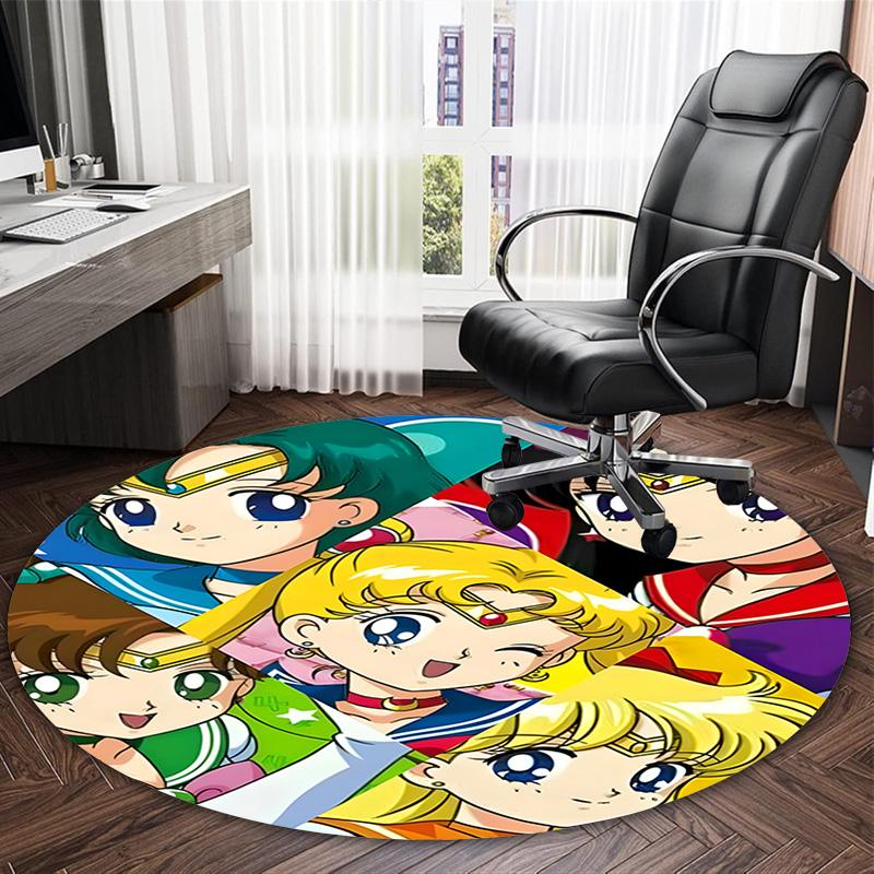 1pc Sailor Moon Carpet, Round Rug, Comfortable, Suitable for Entryways, Living Rooms, Office, And Bedrooms, Christmas Decoration