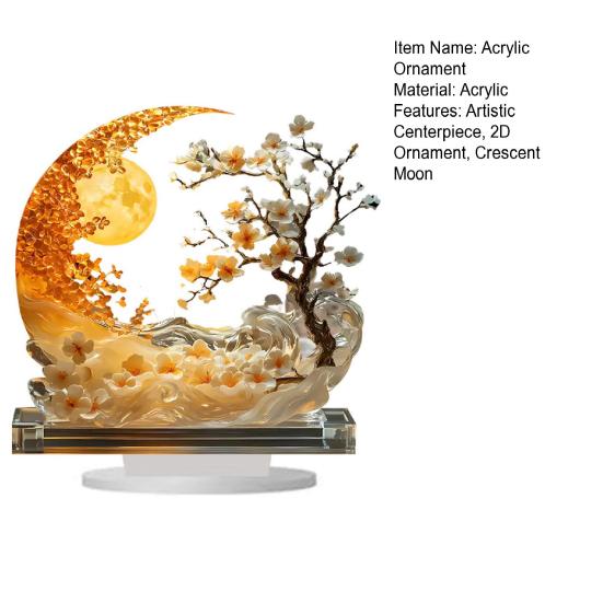 Луна акриловый орнамент 2D луна и сливовое дерево украшение полумесяц центральный элемент с основанием для домашнего камина обеденный стол декор