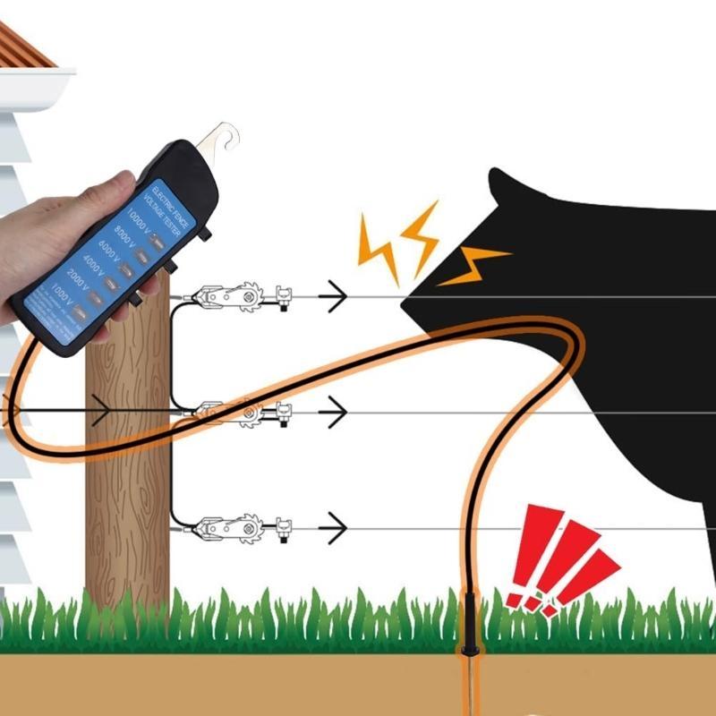 10000В Цифровой Электроизгородь Электрический Тестер Водонепроницаемый Легко носить Инструмент Легко носить для Фермерских Систем Ограждения Скота