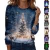 Women's Fashion Casual Long Sleeve Christmas Printed Round Neck Top