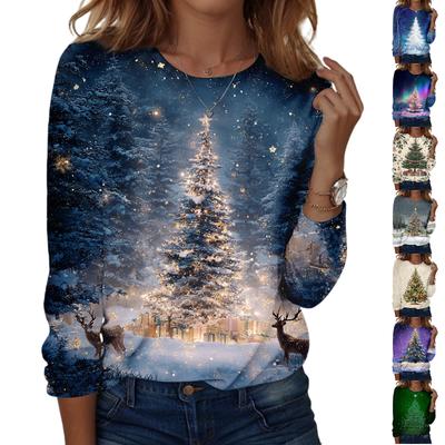 Женская модная повседневная кофта с длинным рукавом, рождественским принтом и круглым вырезом