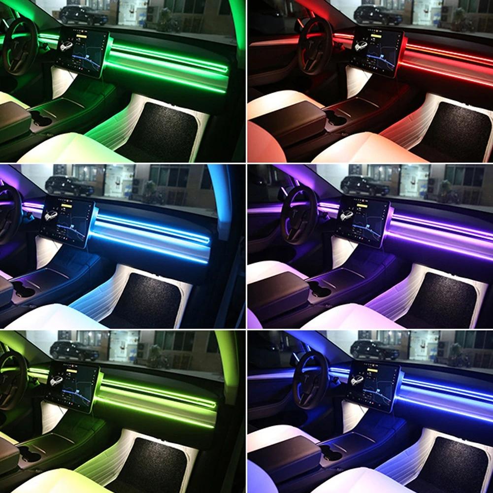 64 цвета USB Автомобильный светодиодный окружающий свет Акриловые полосы Подсветка приборной панели RGB Подсветка салона автомобиля Скрытое управление приложением Пульт дистанционного управления Атмосферная лампа