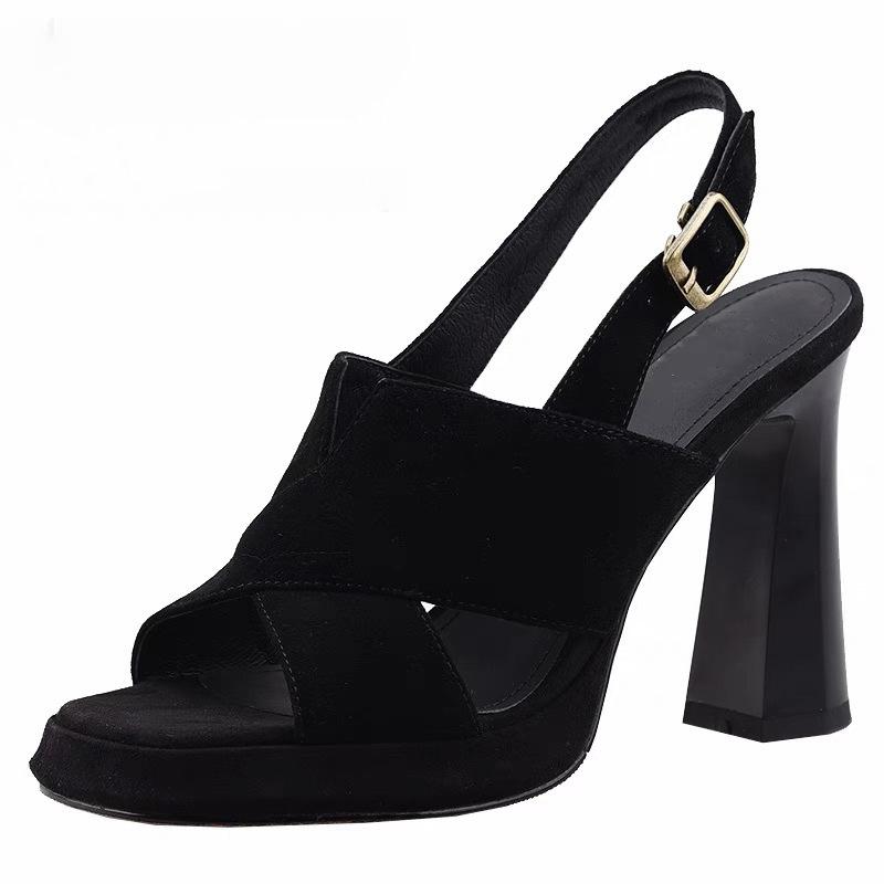 Coarse heel women's sandals 2026 summer new temperament thick-soled waterproof table empty black word with high heels women's shoes