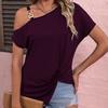 Цепной плечевой ремень с коротким рукавом, неровный подол, женская футболка с косым воротником, свободный топ на одно плечо