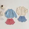 2024 Autumn Infant Girl's Knitted Embroidered Jacket & Lace Pants Set